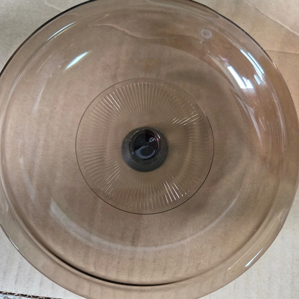 Vision Corning Amber Glass 1 Quart Round Casserole Dish with Lid V-31-B USA